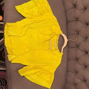 Alice + Olivia Yellow Embroidered Peasant Blouse